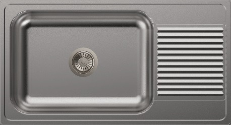 914 mm x 505 mm x 229 mm Vogue Single Bowl Stainless Steel Kitchen Sink with Drainer - Glossy Finish