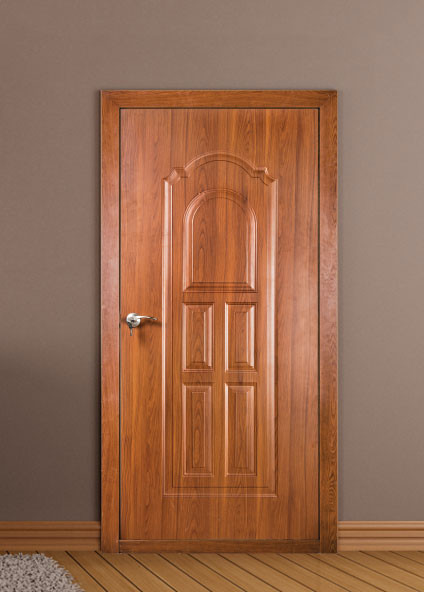 110 cm X 210 cm 4.6cm Thick Steel Front Door with Design Godrej Lock and 6 inch Frame - Wood Finish