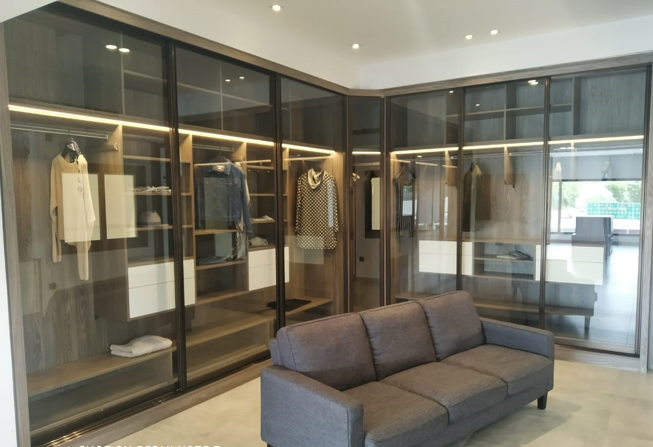 9 ft X 3 ft Crystal Brown Tinted Glass Wardrobe Door for 9 ft X 6 ft Wardrobe Carcase (Set of 2)