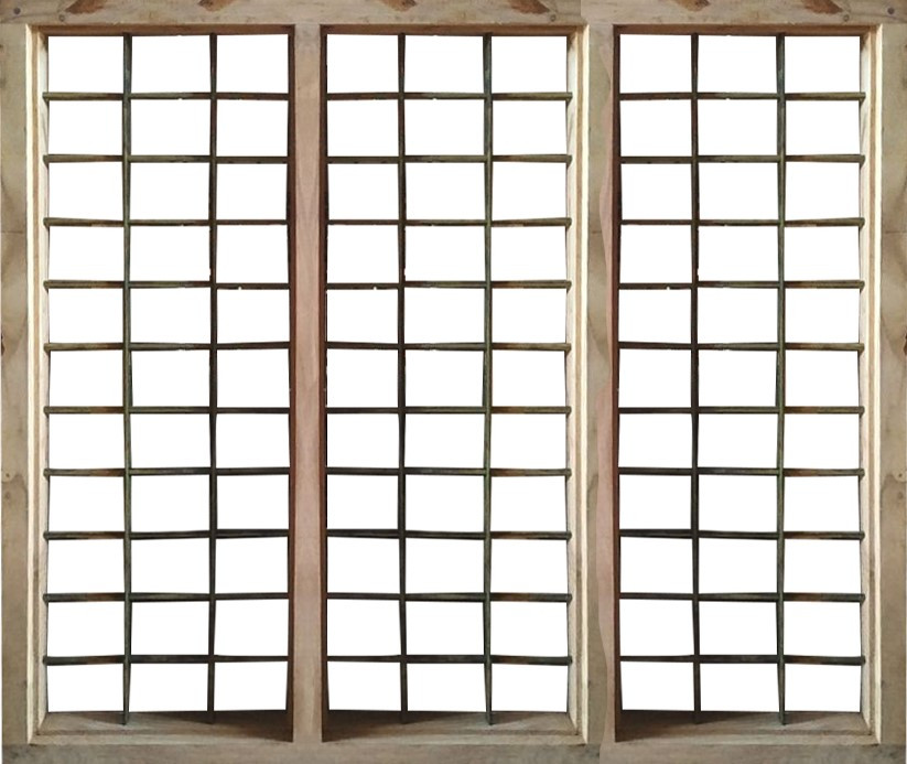 3 Panel (150 cm X 140 cm) Internal Wooden Window Frame with Normal Flat and Round Bar - Marbaue Make ONWW_LMB0003