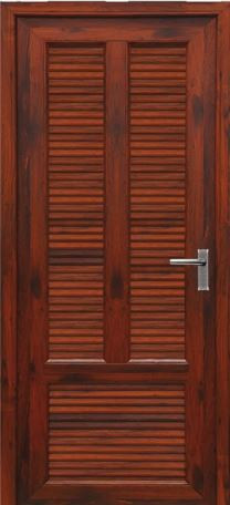 80 cm X 210 cm 4cm Thick UD 2317 CDL Contemporary Double Luwer UPVC Bathroom Door with Frame and Handle Lock - Darkwood Finish