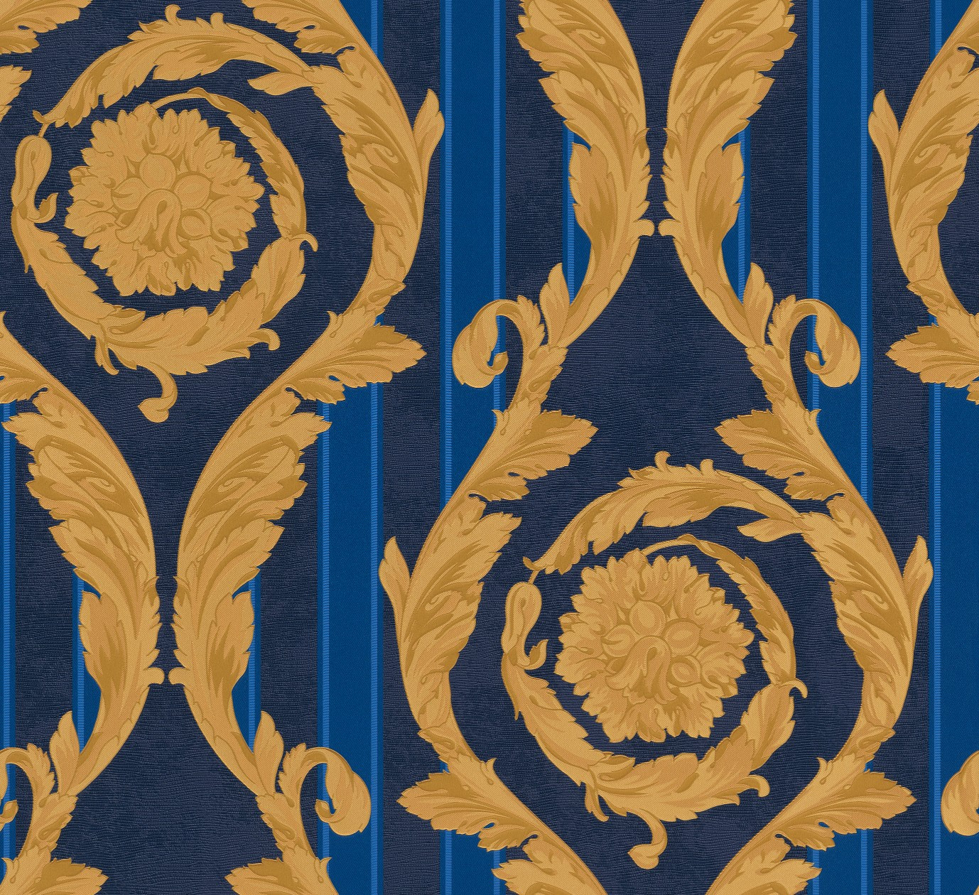 Versace Classic Damask Floral Wall Paper Blue Brown 935681