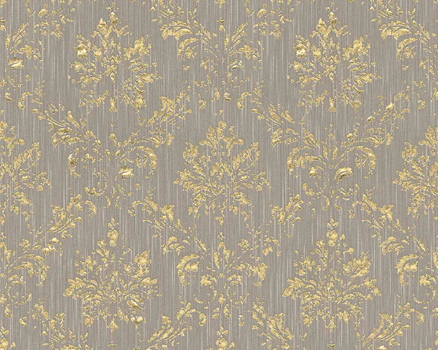 Metallic Silk Classic Damask Wall Paper Beige Metallic 306625