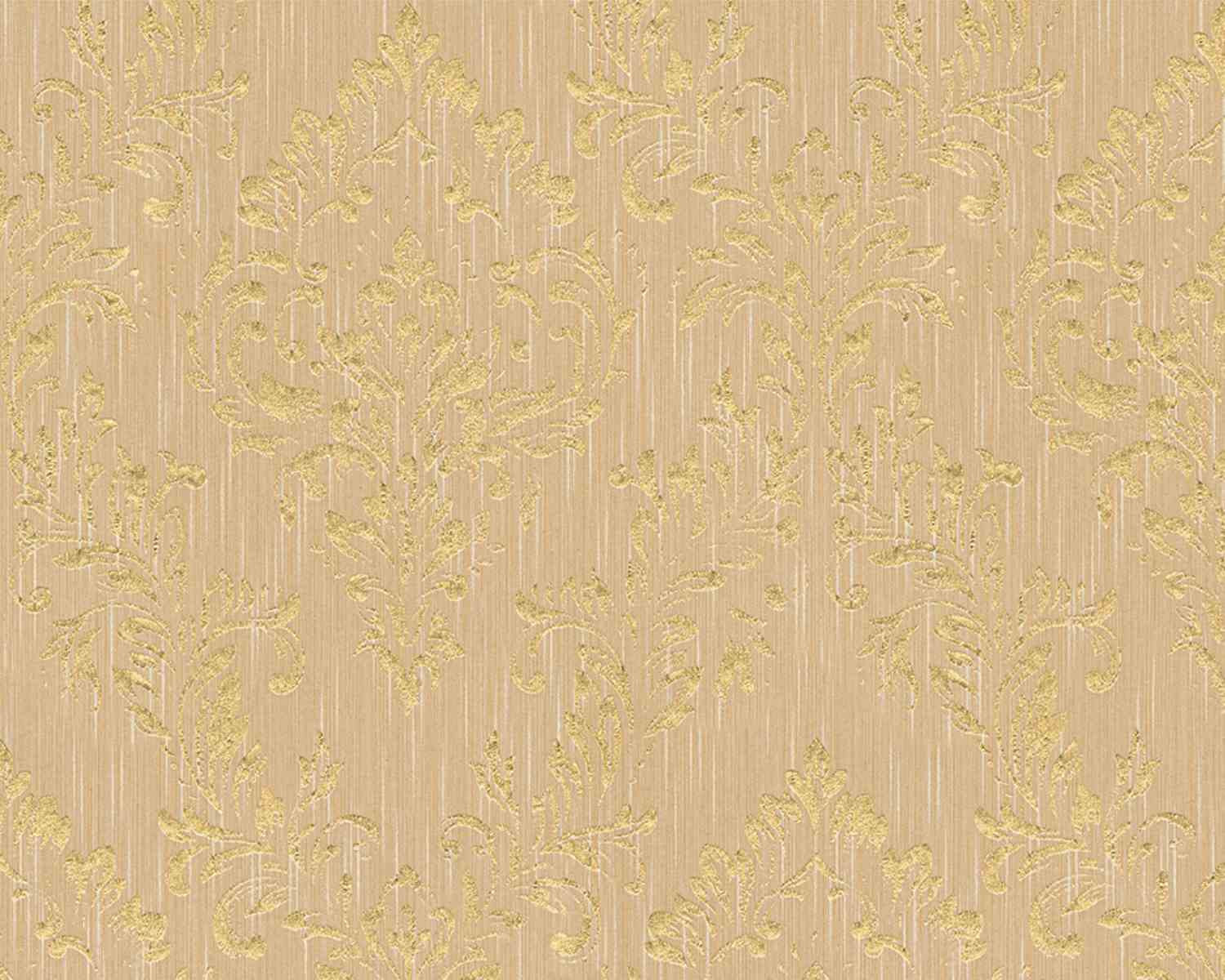 Metallic Silk Classic Damask Wall Paper Beige Metallic 306594