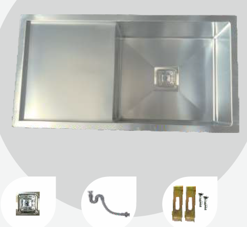 860 mm x 450 mm Leah Hand Made Single Bowl Sink with Drain Board Satin Finish B4712501