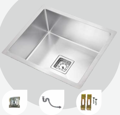 455 mm x 405 mm Elena Hand Made Single Bowl Sink Satin Finish B4711503