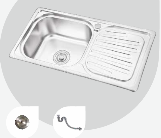 780 mm x 410 mm Bella Single Bowl Sink with Drain Board Pearl Finish B4722502