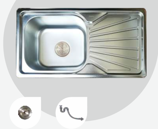 780 mm x 410 mm Dolly Single Bowl Sink with Drain Board Pearl Finish B4722501