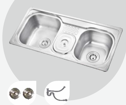 880 mm x 410 mm Zion Double Bowl Sink with Waste Bin Satin Finish B4723502