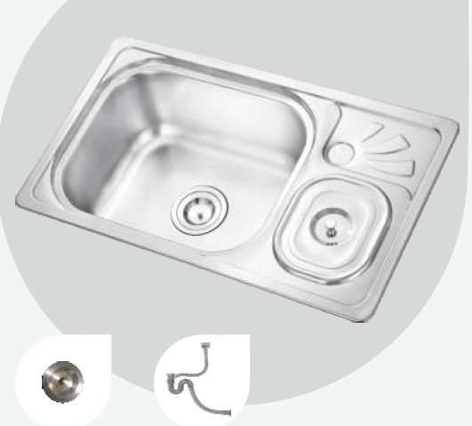 680 mm x 400 mm Brady Single Bowl Sink with Drain Board and Waste Bin Satin Finish B4722504