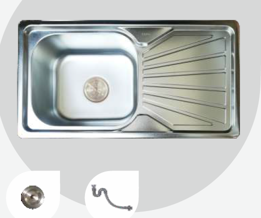 780 mm x 410 mm Dolly Single Bowl Sink with Drain Board Pearl Finish B4922501