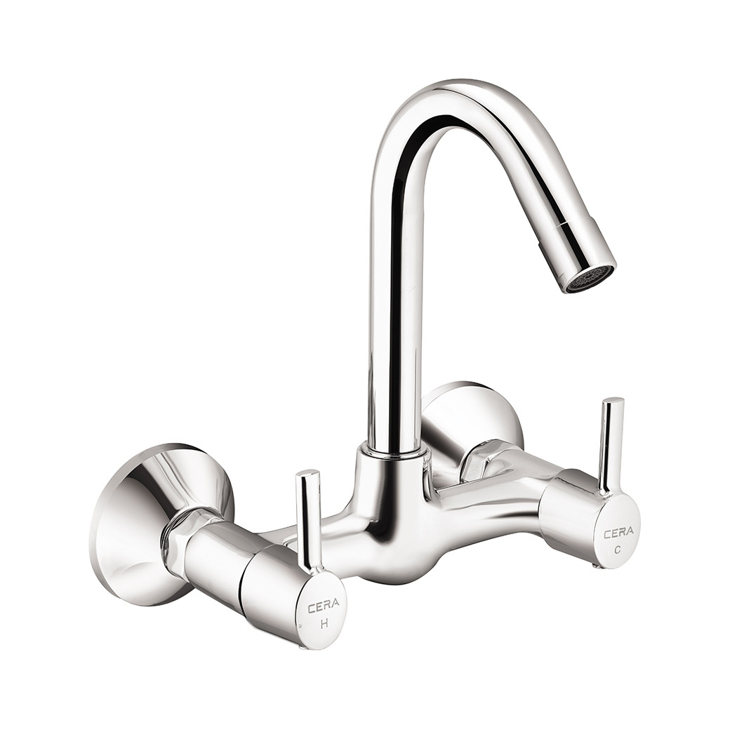 Ripple Sink Mixer with 6.5" Long Swivel Spout and Wall Flange Chrome-F1017501