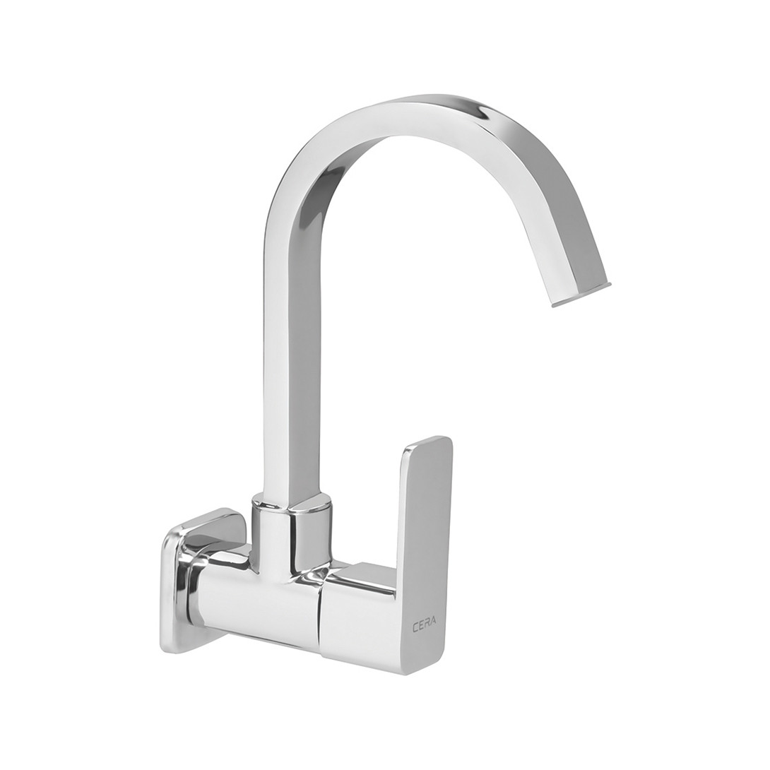 Ruby Sink Cock with 6” Long Swivel Spout and Wall Flange Chrome-F1005251
