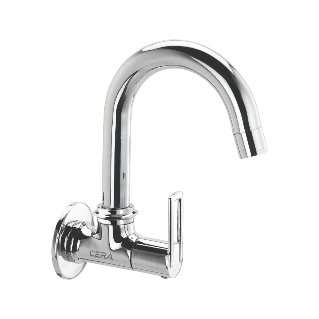 Topaz Sink Cock with 6” Long Swivel Spout and Wall Flange Chrome-F2007251