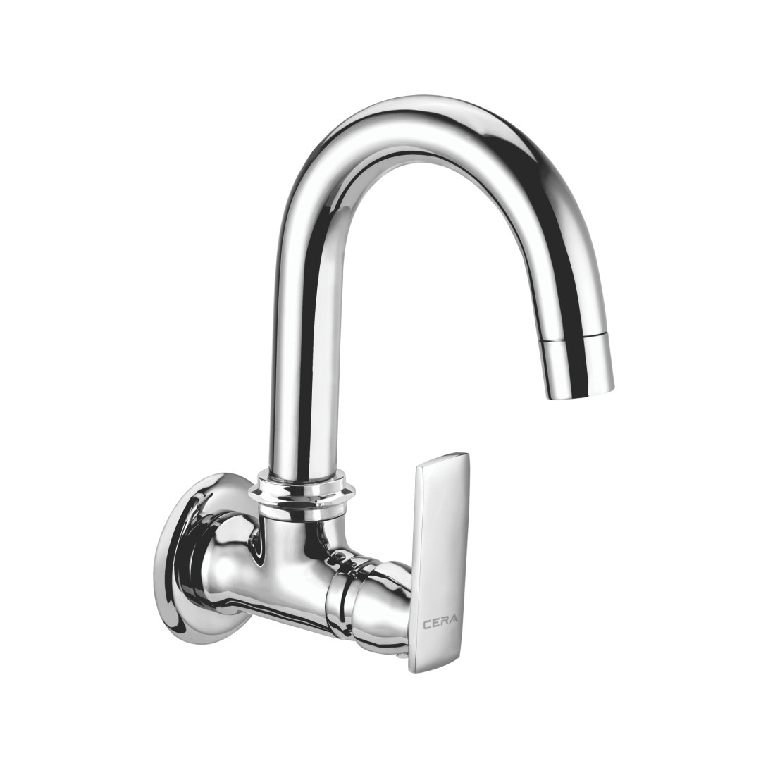 Titanium Sink Cock with 6” Long Swivel Spout and Wall Flange Chrome-F1003251