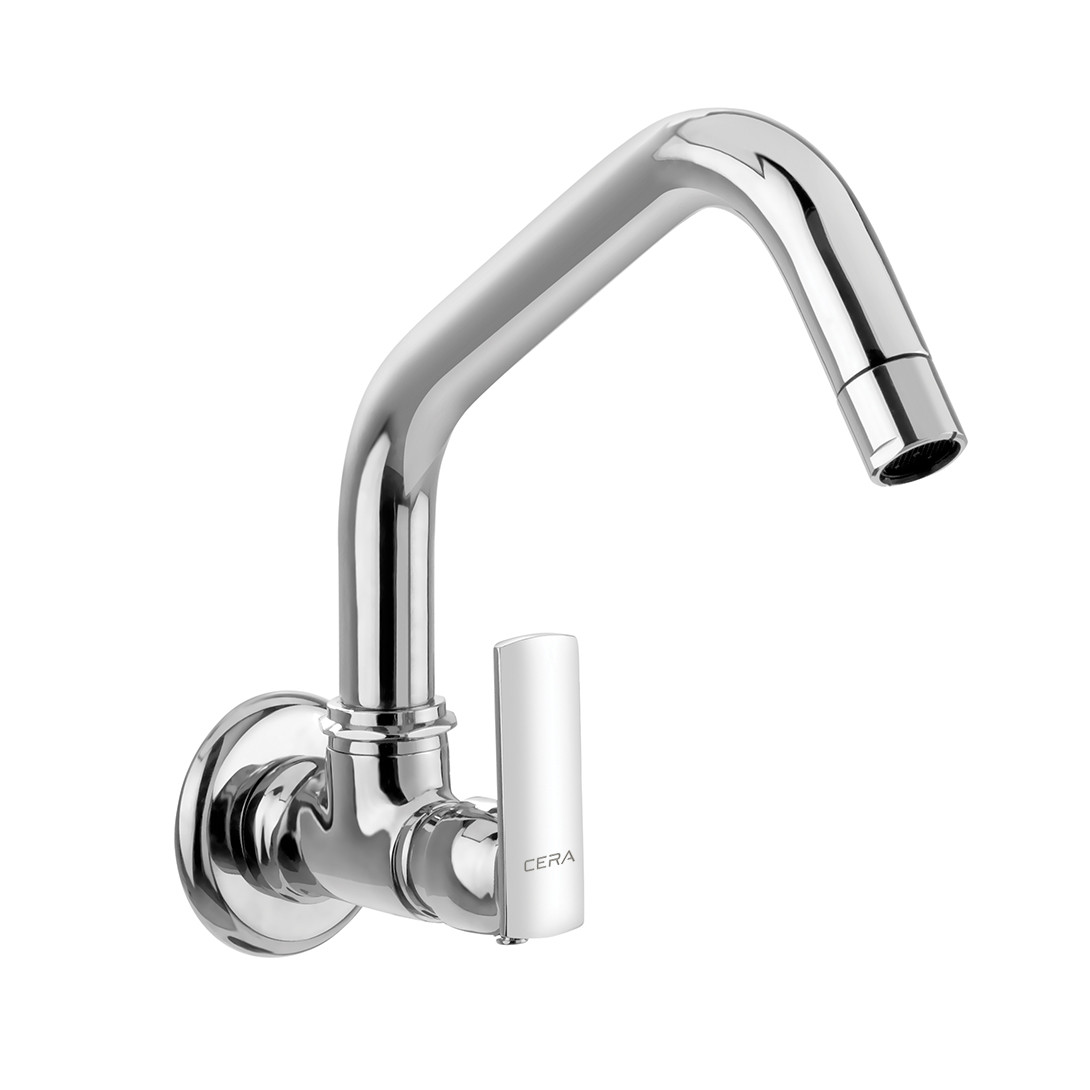 Titanium Sink Cock with 8” Swivel Spout and Wall Flange Chrome-F1003261