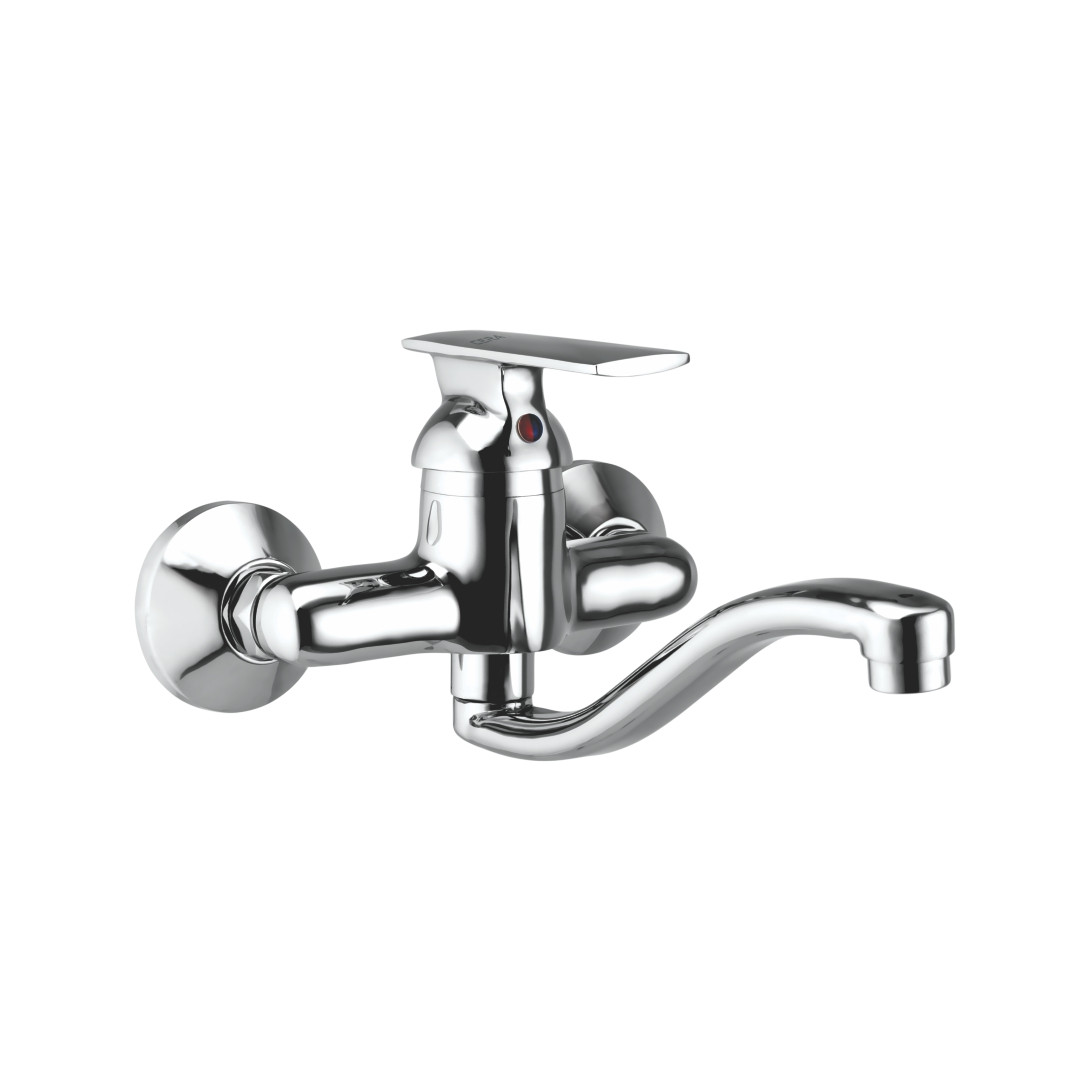 Titanium Single Lever Sink Mixer with 7” Long Swivel Spout and Wall Flange Chrome-F1003531