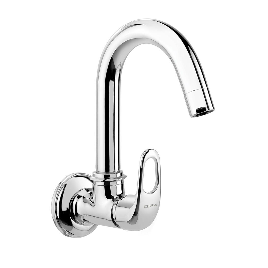Carbon Sink Cock with 6” Long Swivel Spout and Wall Flange Chrome-F1002251