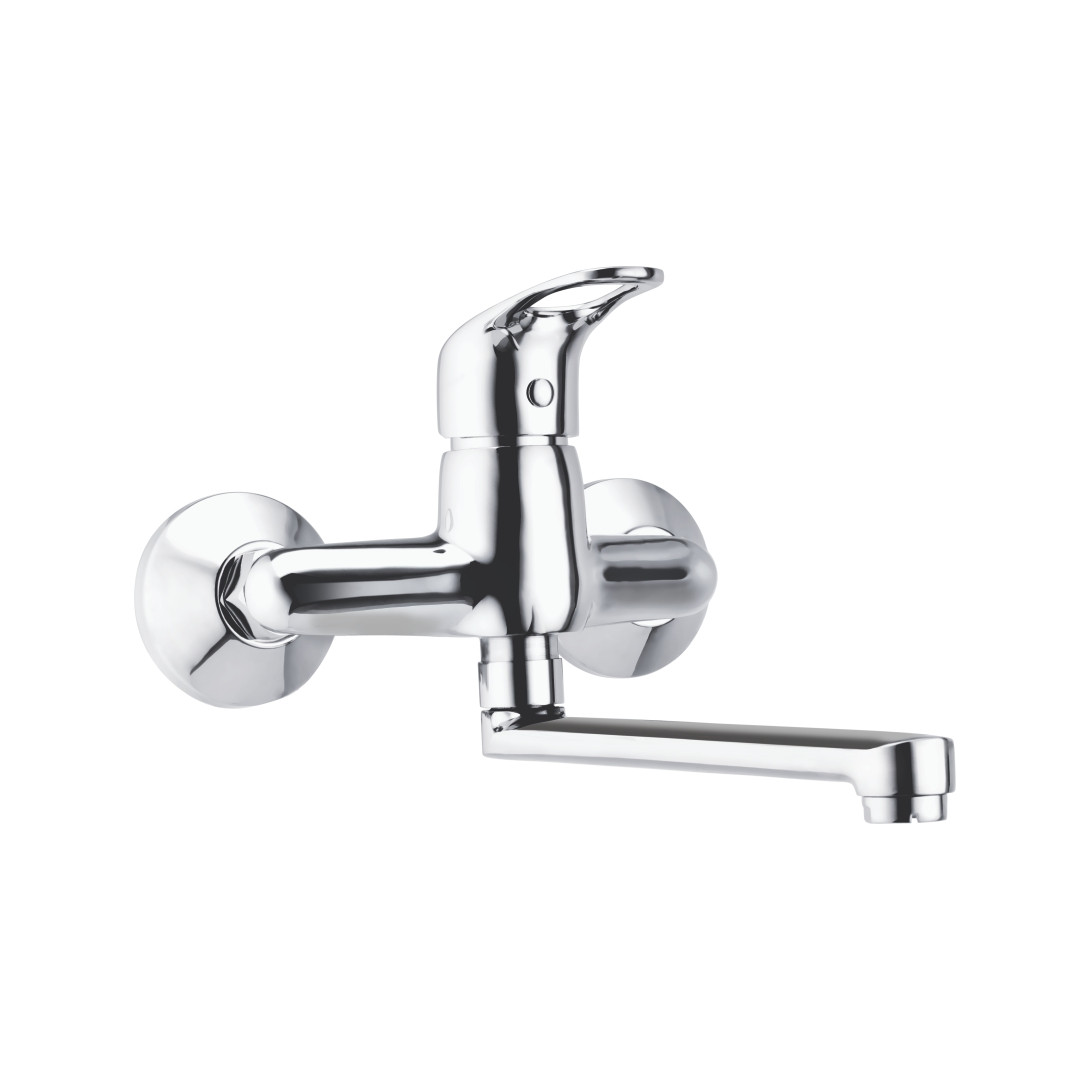 Carbon Single Lever Sink Mixer with 8” Long Swivel Spout and Wall Flange Chrome-F1002531