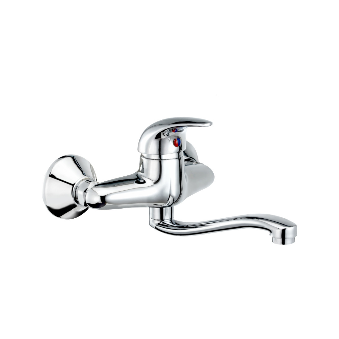 Platinum Single Lever Sink Mixer with 7” Long Swivel Spout and Wall Flange Chrome-F1001531