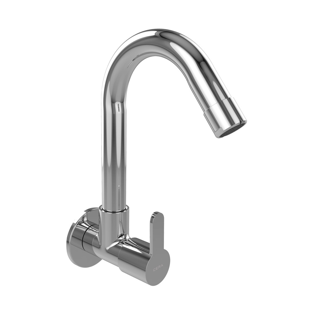 Victor Sink Cock with Long Swivel Spout and Wall Flange Chrome-F1015251