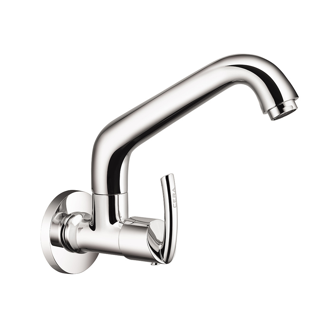 Magna Sink Cock with 7.5" Long Swivel Spout and Wall Flange Chrome-F2012261