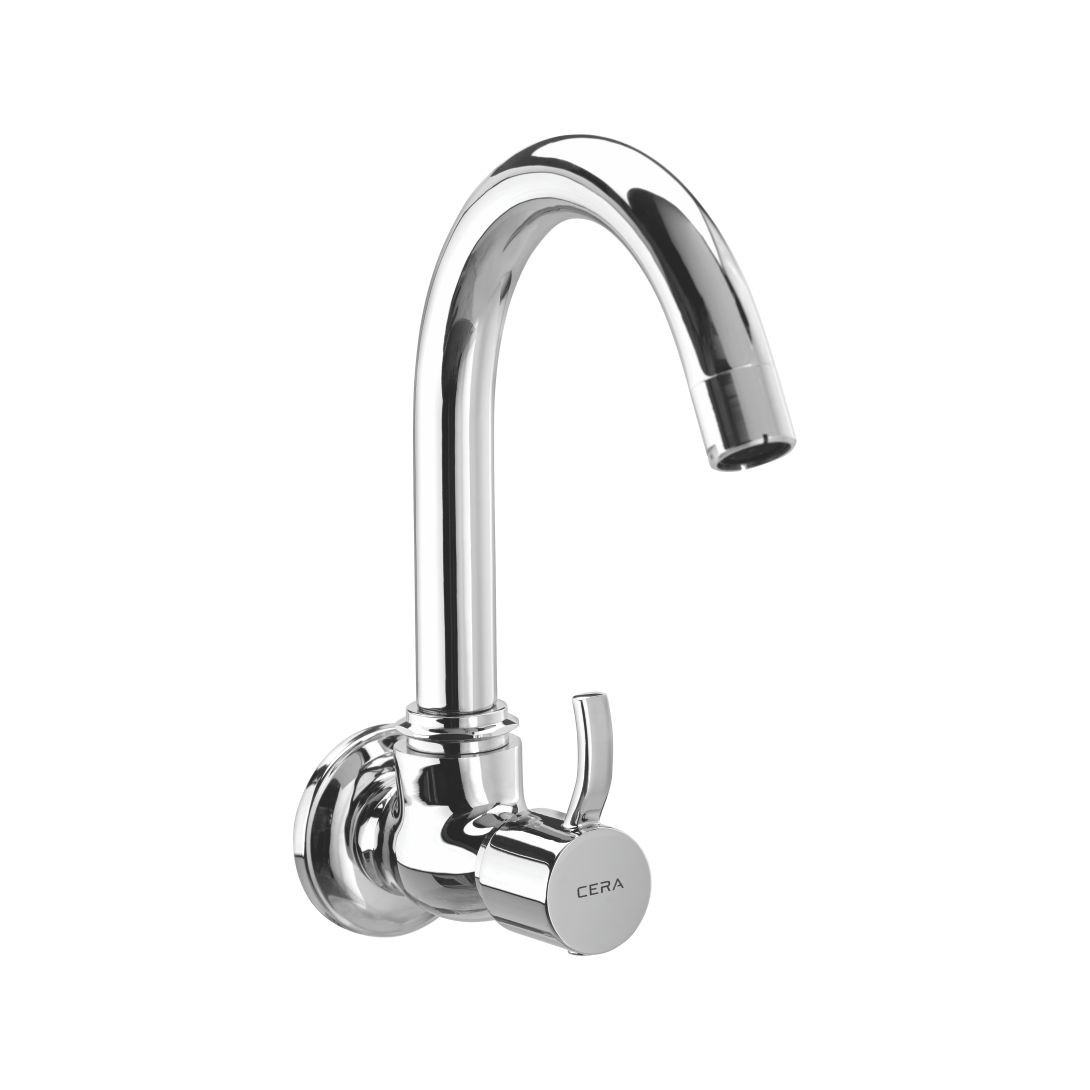 Crayon Sink Cock with 6.5" Long Swivel Spout and Wall Flange Chrome-F2008251