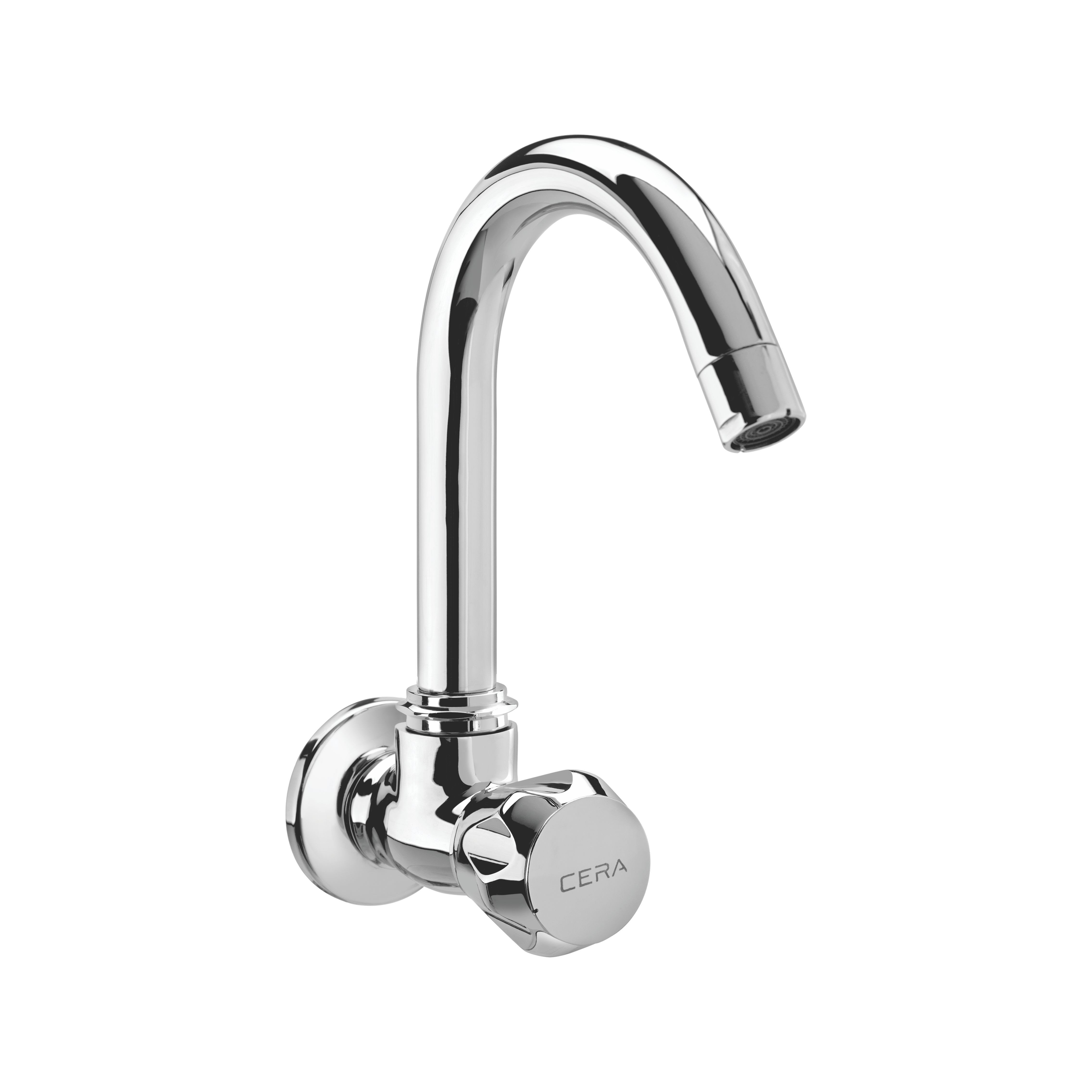 Ocean Sink Cock Half Turn with 6.5" Long Swivel Spout and Wall Flange Chrome-F3001251