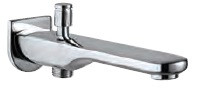 Bathtub Spout with Button Attachment for Hand Shower with Wall Flange Chrome Finish - SPJ-CHR-15463PM