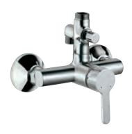 Single Lever Exposed Shower Mixer with Provision for Connection to Exposed Shower Pipe and Hand Shower with Connecting Legs and Wall Flanges Chrome Finish - FUS-CHR-29145