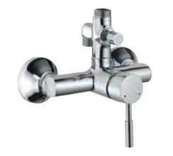 Single Lever Exposed Shower Mixer with Provision for Connection to Exposed Shower Pipe and Hand Shower with Connecting Legs and Wall Flanges Chrome Finish - SOL-CHR-6145