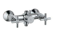 Exposed Wall Mixer with Provision for Overhead Shower and Hand Shower with Connecting Legs and Wall Flanges Quarter Turn Chrome Finish - SOL-CHR-6215