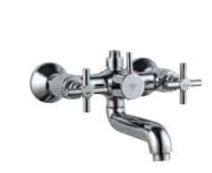 Wall Mixer with connector for Hand Shower Arrangement with Connecting Legs, Wall Flanges and Wall Bracket for Hand Shower Quarter Turn Chrome Finish - SOL-CHR-6267