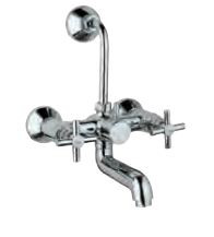 Wall Mixer with Provision for Overhead Shower with 115 mm Long Bend Pipe on Upper Side, Connecting Legs and Wall Flanges Quarter Turn Chrome Finish - SOL-CHR-6273UPR