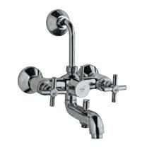 Wall Mixer 3-in-1 System with Provision for both Hand Shower and Overhead Shower Complete with 115 mm Long Bend Pipe, Connecting Legs and Wall Flange Quarter Turn Chrome Finish - SOL-CHR-6281
