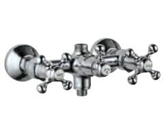 Exposed Wall Mixer with Provision Only for Overhead Shower and Hand Shower with Connecting Legs and Wall langes Quarter Turn Chrome Finish - QQT-CHR-7215