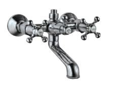 Wall Mixer with Connector for Hand Shower arrangement with Connecting Legs, Wall Flanges and Wall Bracket for Hand Shower Quarter Turn Chrome Finish - QQT-CHR-7267