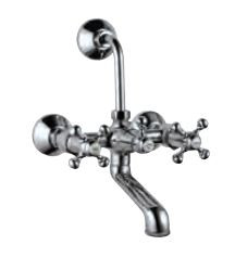 Wall Mixer with Provision for Overhead Shower with 115 mm Long Bend Pipe on Upper Side, Connecting Legs and Wall Flanges Quarter Turn Chrome Finish - QQT-CHR-7273UPR