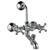 Wall Mixer 3-in-1 System with Provision for both Hand Shower and Overhead Shower Complete with 115 mm Long Bend Pipe, Connecting Legs and Wall Flange Quarter Turn Chrome Finish - QQT-CHR-7281