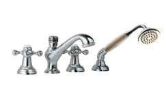 4-Hole Bath Tub Mixer Consisting of 2 No. Control Cocks, 1 Spout, 1 Telephone Shower with 8 mm Dia. and 1.5 m Long Flexible Tube Quarter Turn Chrome Finish - QQT-CHR-7277
