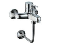 Single Lever Wall Mixer with Provision for Overhead Shower with 150 X 150 mm Long Bend Pipe on Lower Side, Connecting Legs and Wall Flanges Chrome Finish - FLR-CHR-5143