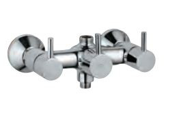Exposed Wall Mixer with Provision Only for Overhead Shower and Hand Shower with Connecting Legs and Wall Flanges Quarter Turn Chrome Finish - FLR-CHR-5215N