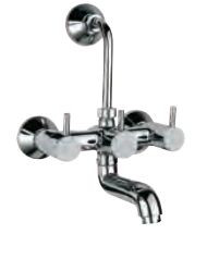 Wall Mixer with Provision for Overhead Shower with 115 mm Long Bend Pipe On Upper Side, Connecting Legs and Wall Flanges Quarter Turn Chrome Finish - FLR-CHR-5273UPR