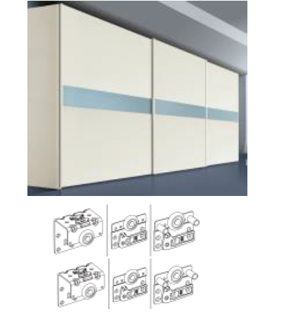 Hi Slide Overlay for 22 mm Doors with Centro; 80 Kg (Set of 3 nos) - Silver Finish - HSO 223SC-80