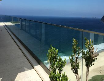 2" Stainless Steel Square Groove Top Rail with Aluminium Channel and 12mm Toughened Glass