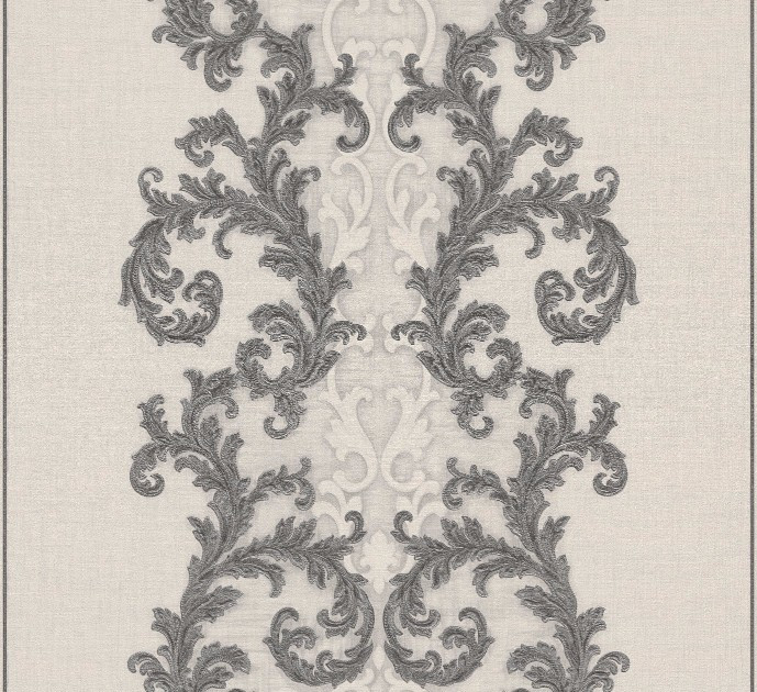Versace II Classic Damask Wall Paper Grey White Metallic 962325