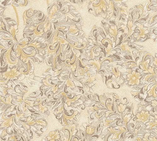 Kind of White Classic Damask Wall Paper Beige Metallic 338692