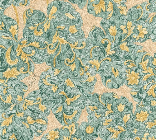 Kind of White Classic Damask Wall Paper Beige Green Metallic 338691