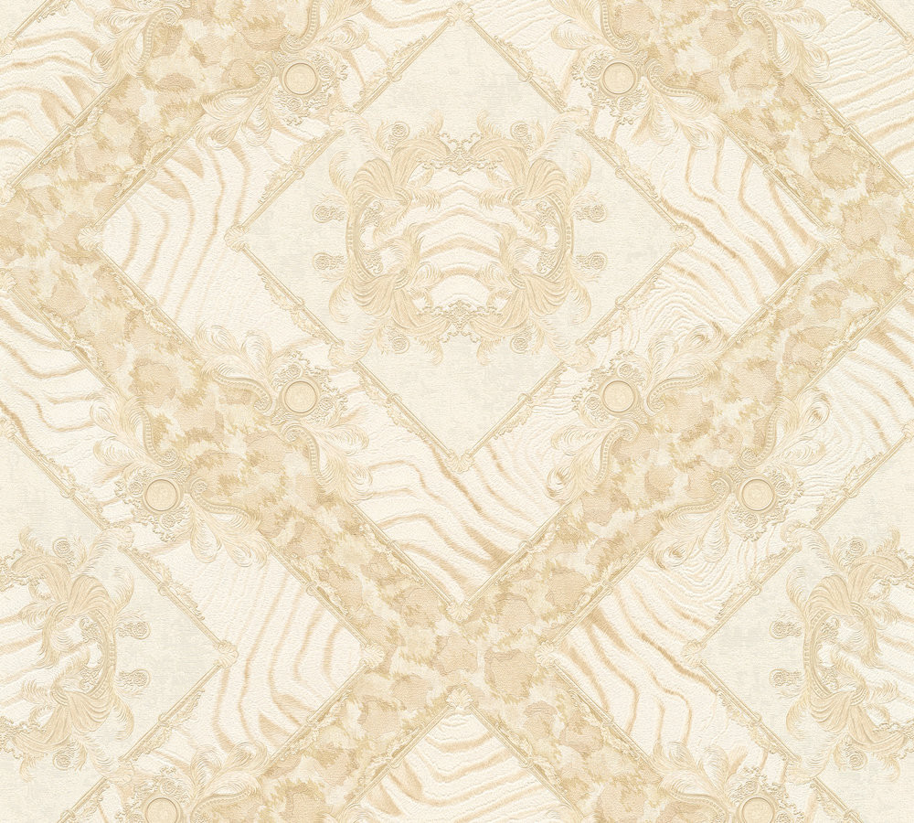 Versace III Young and Contemporary Classic Damask Wall Paper Beige Metallic 349044